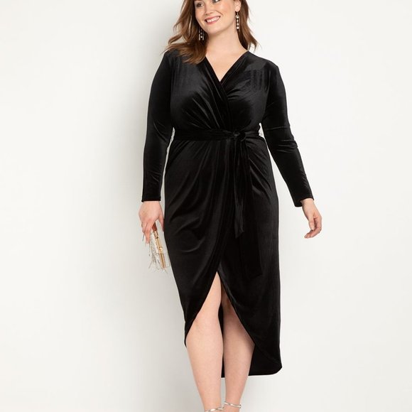 Eloquii Dresses New Eloquii Black Velvet Holiday Belted Wrap Dress